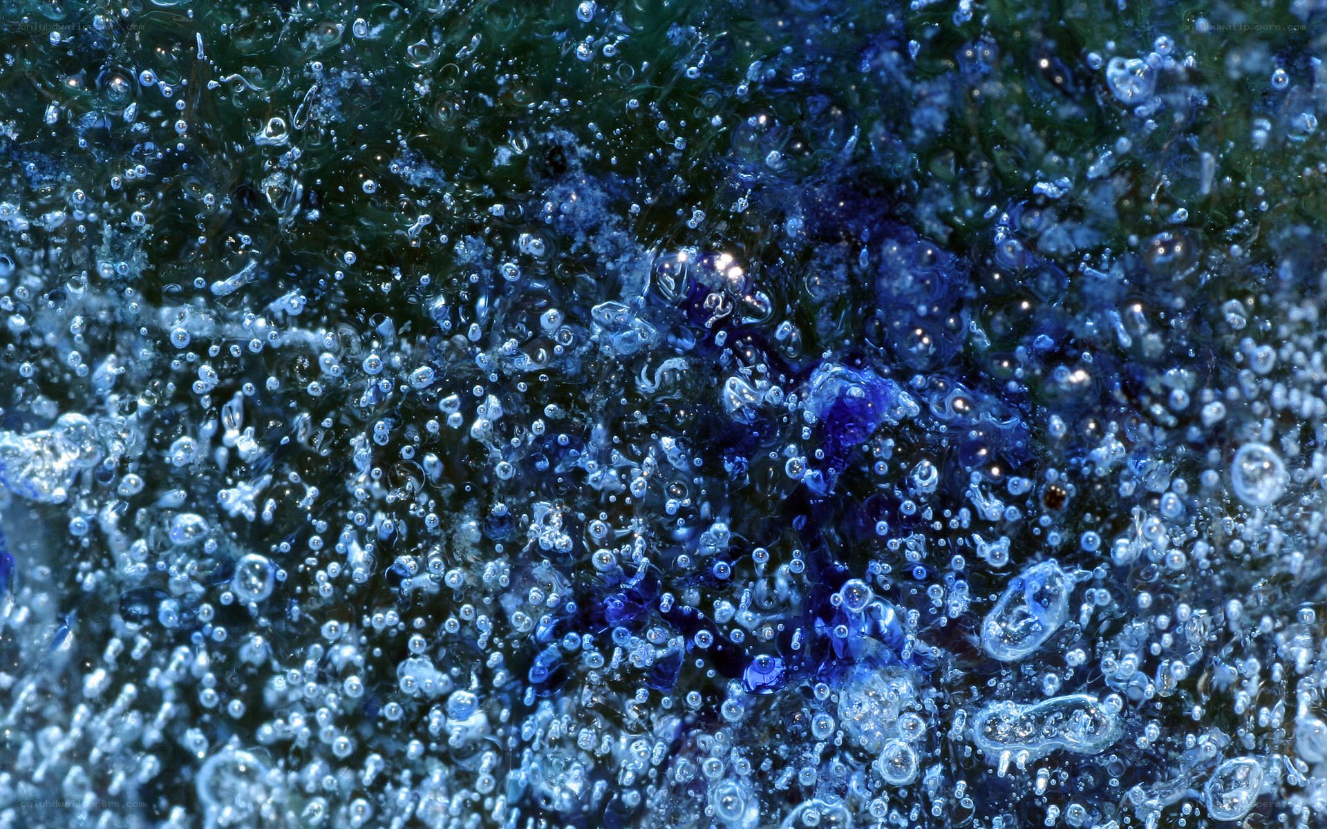 Blue bubbles in water
