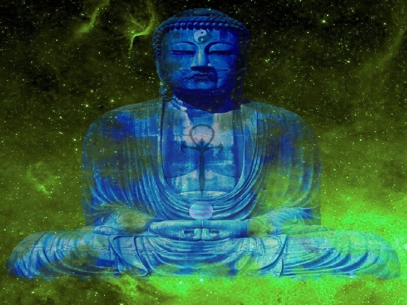 Blue Buddha in cosmic space