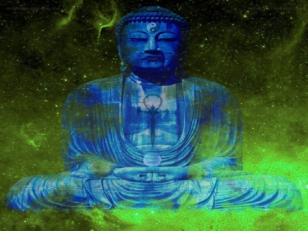 Blue Buddha in cosmic space