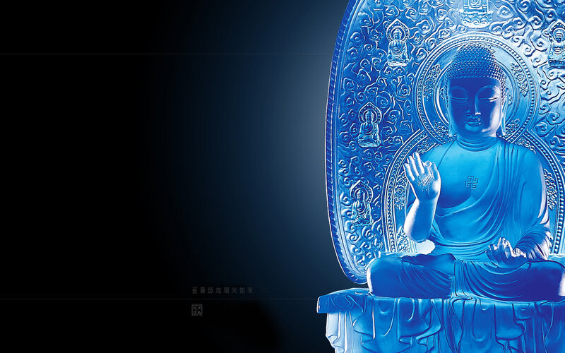Blue Buddha statue with light effect
