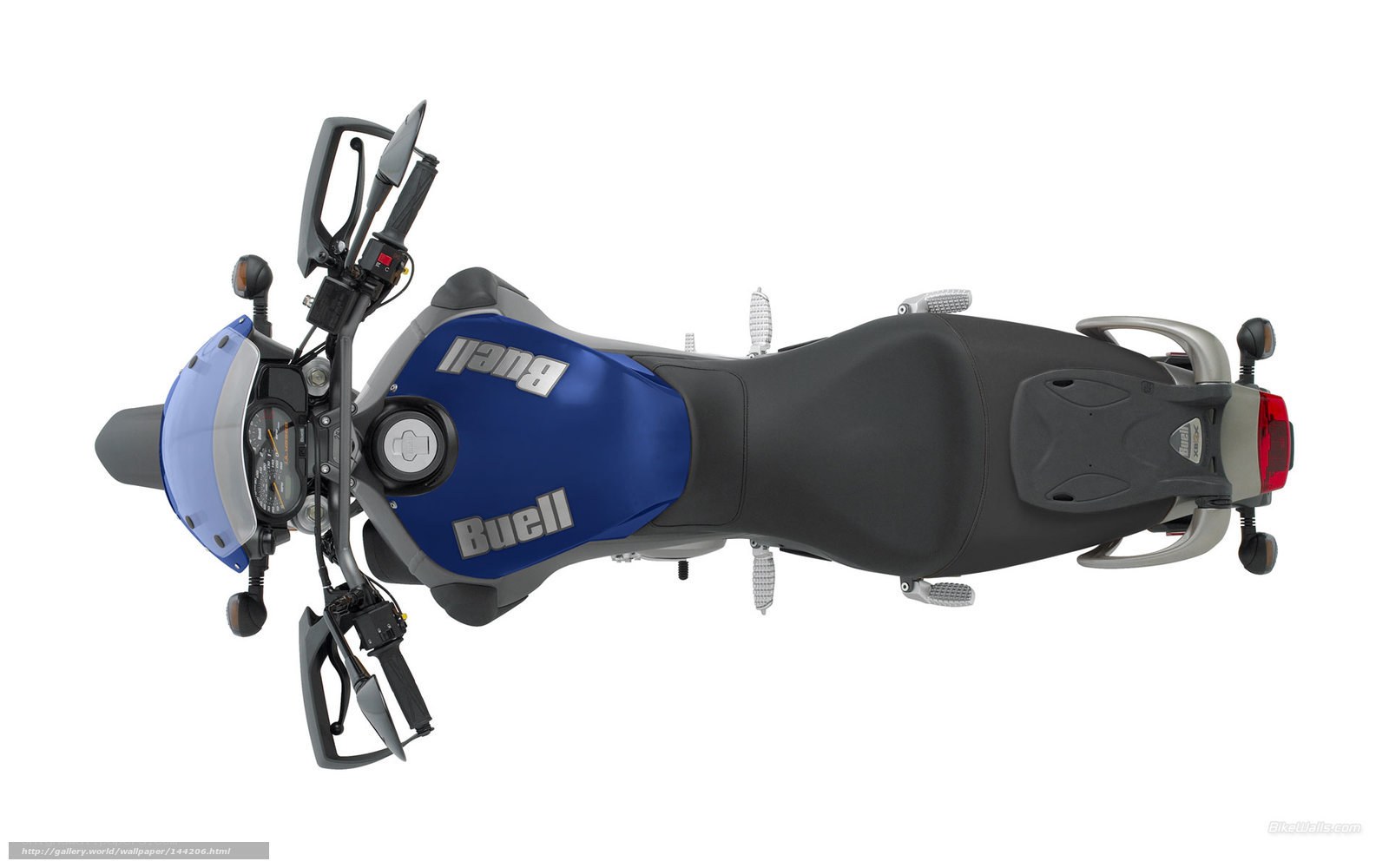Blue Buell motorcycle from above