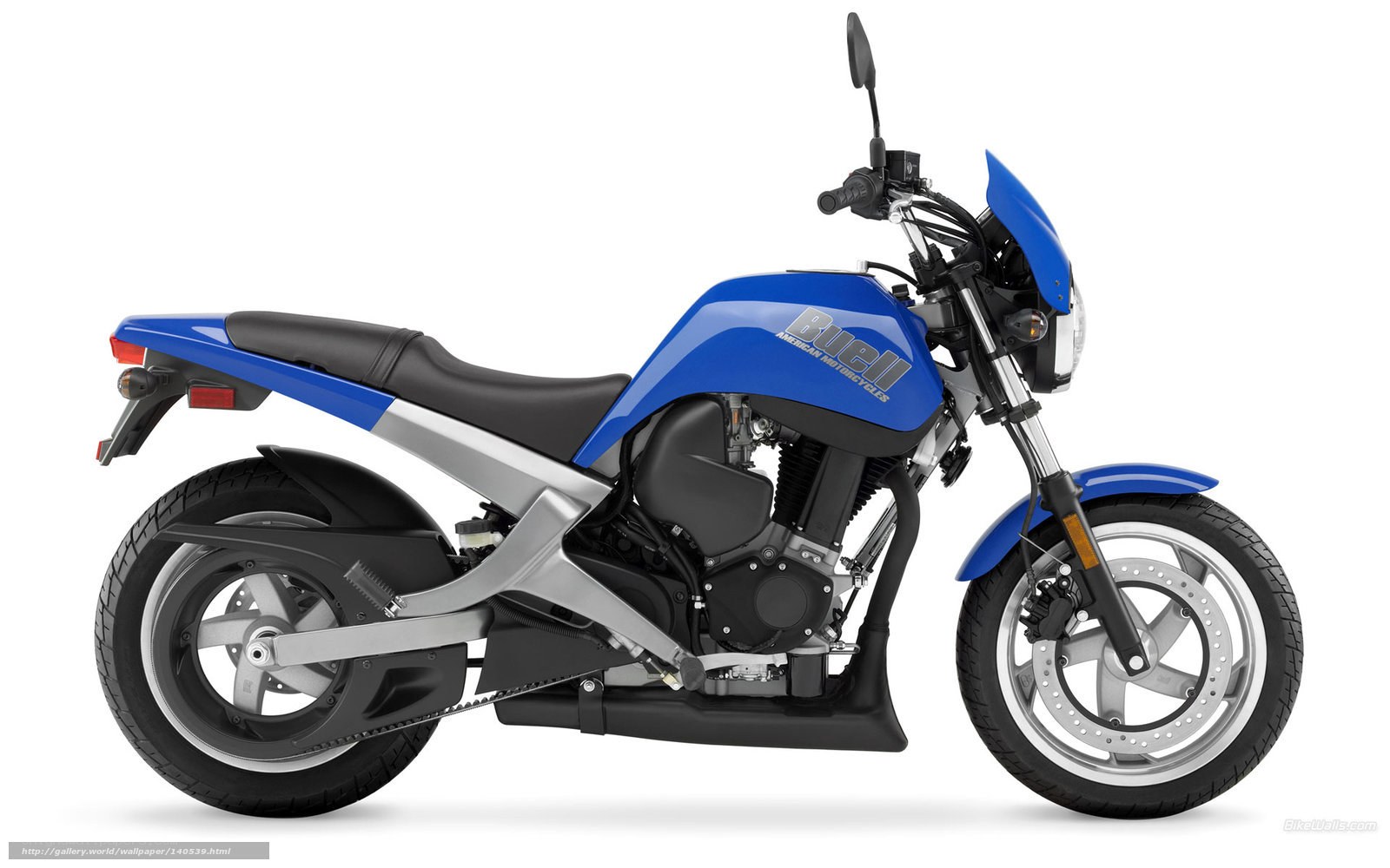 Blue Buell motorcycle side view