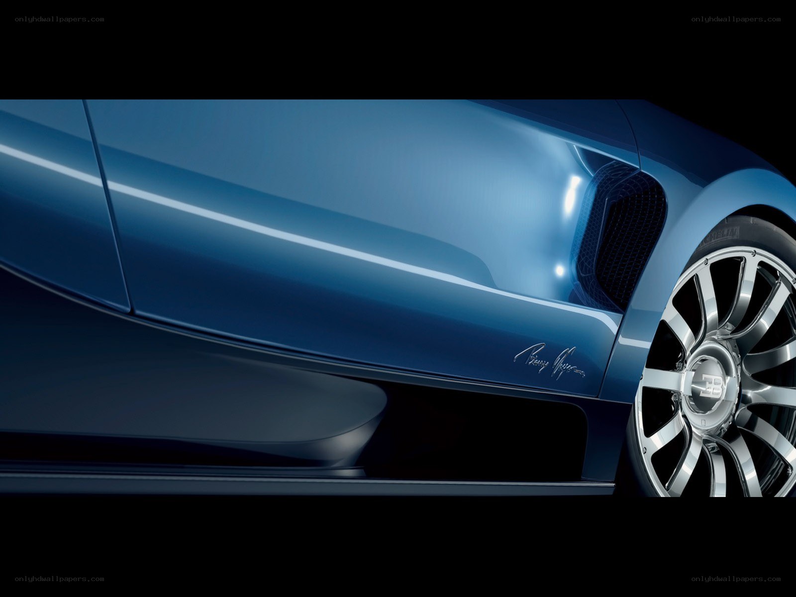 blue bugatti car side view