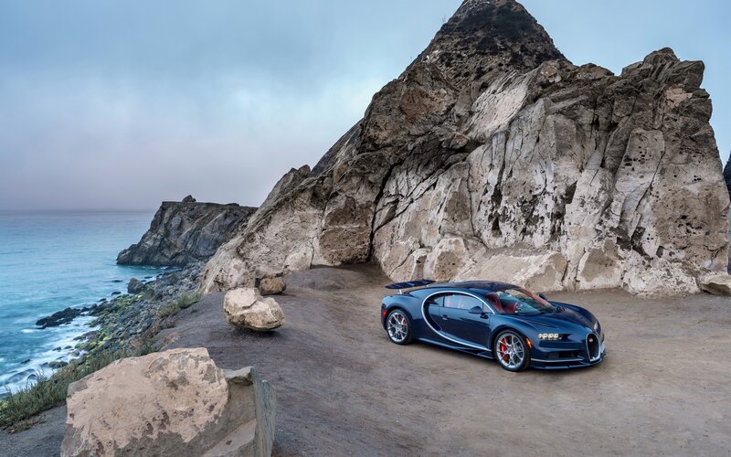 Blue Bugatti Chiron — Dramatic, Sunset