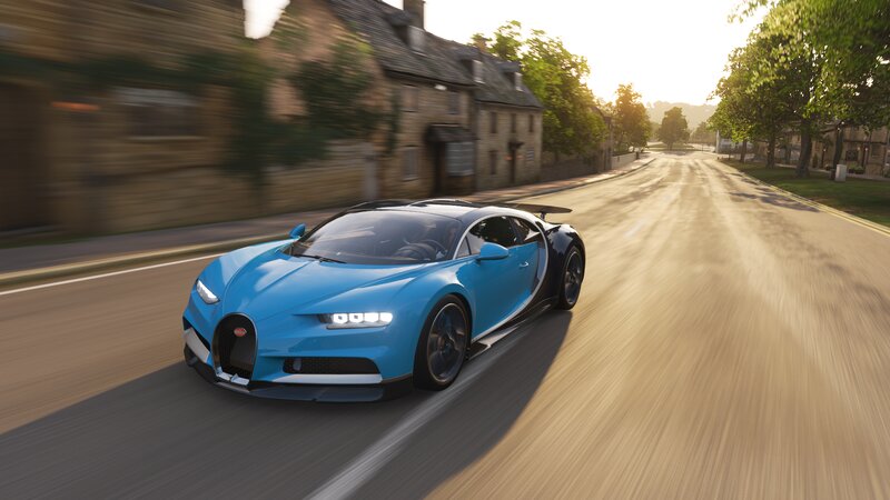 Blue Bugatti Chiron — Dynamic, Afternoon