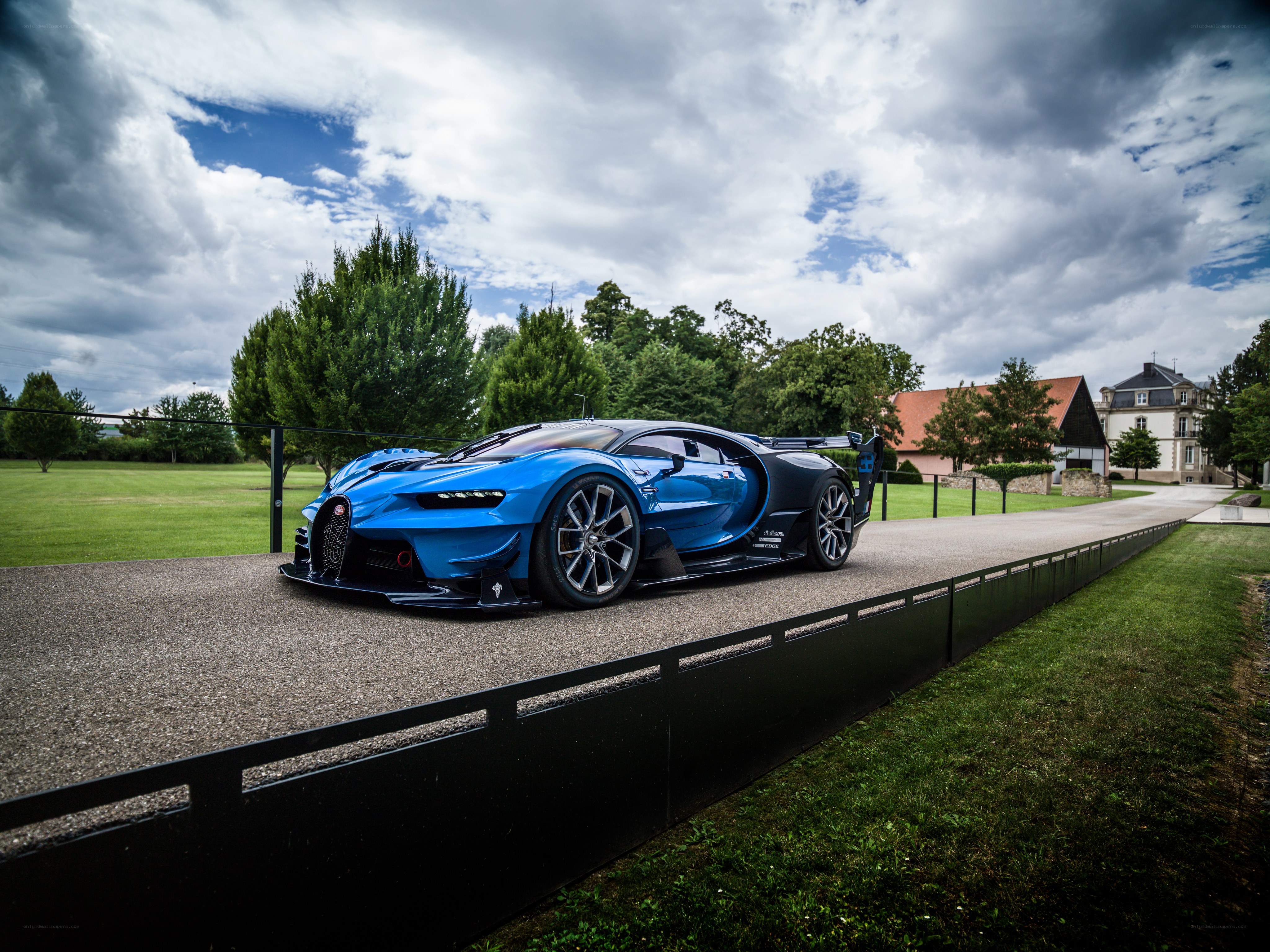 Blue Bugatti Chiron on a driveway