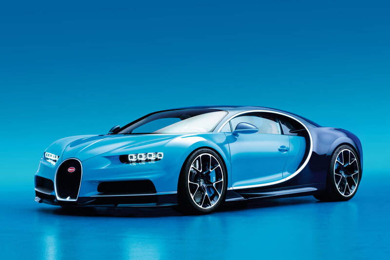 Blue Bugatti Chiron sports car