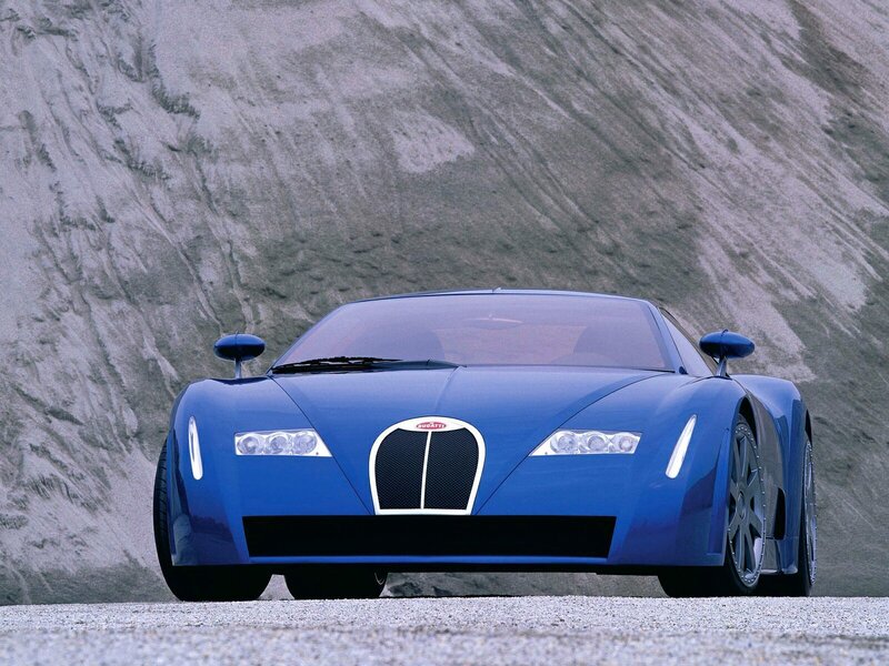 Blue Bugatti Concept Car — Dramatic, Photograph, Mountain, Gravel