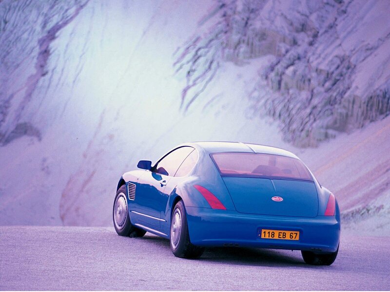 Blue Bugatti Concept Car — Dramatic, Photograph, Road