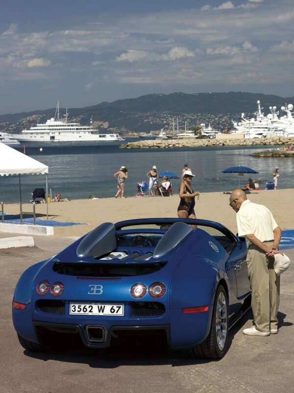 Blue Bugatti on beach