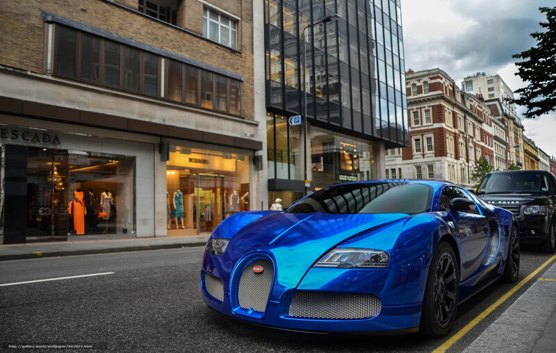 Blue Bugatti on city street