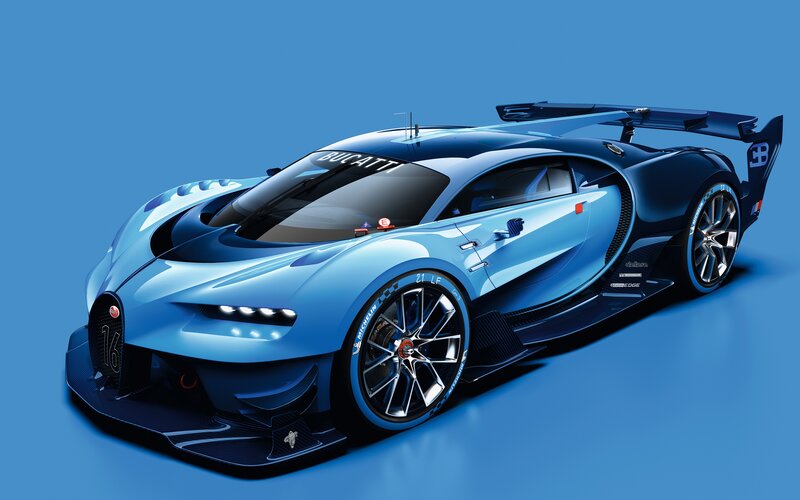 Blue Bugatti Race Car — Dynamic, Digital Art