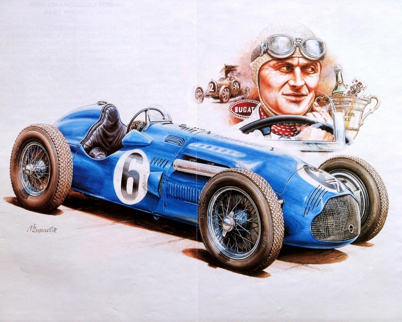 Blue Bugatti race car illustration