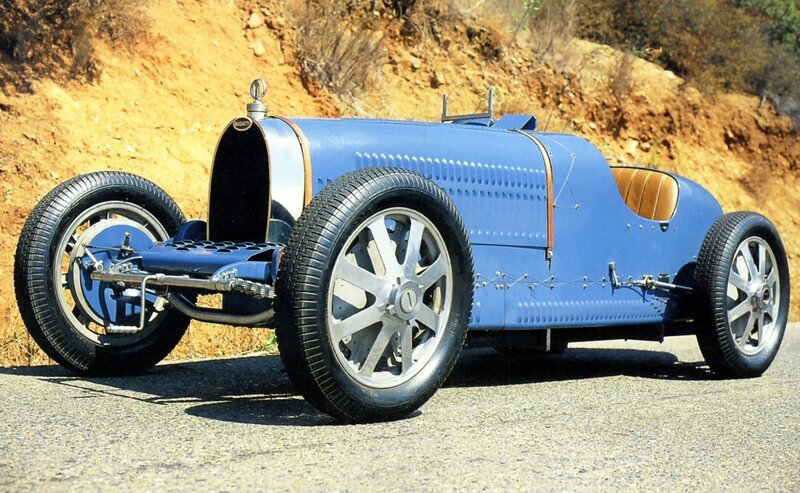Blue Bugatti race car