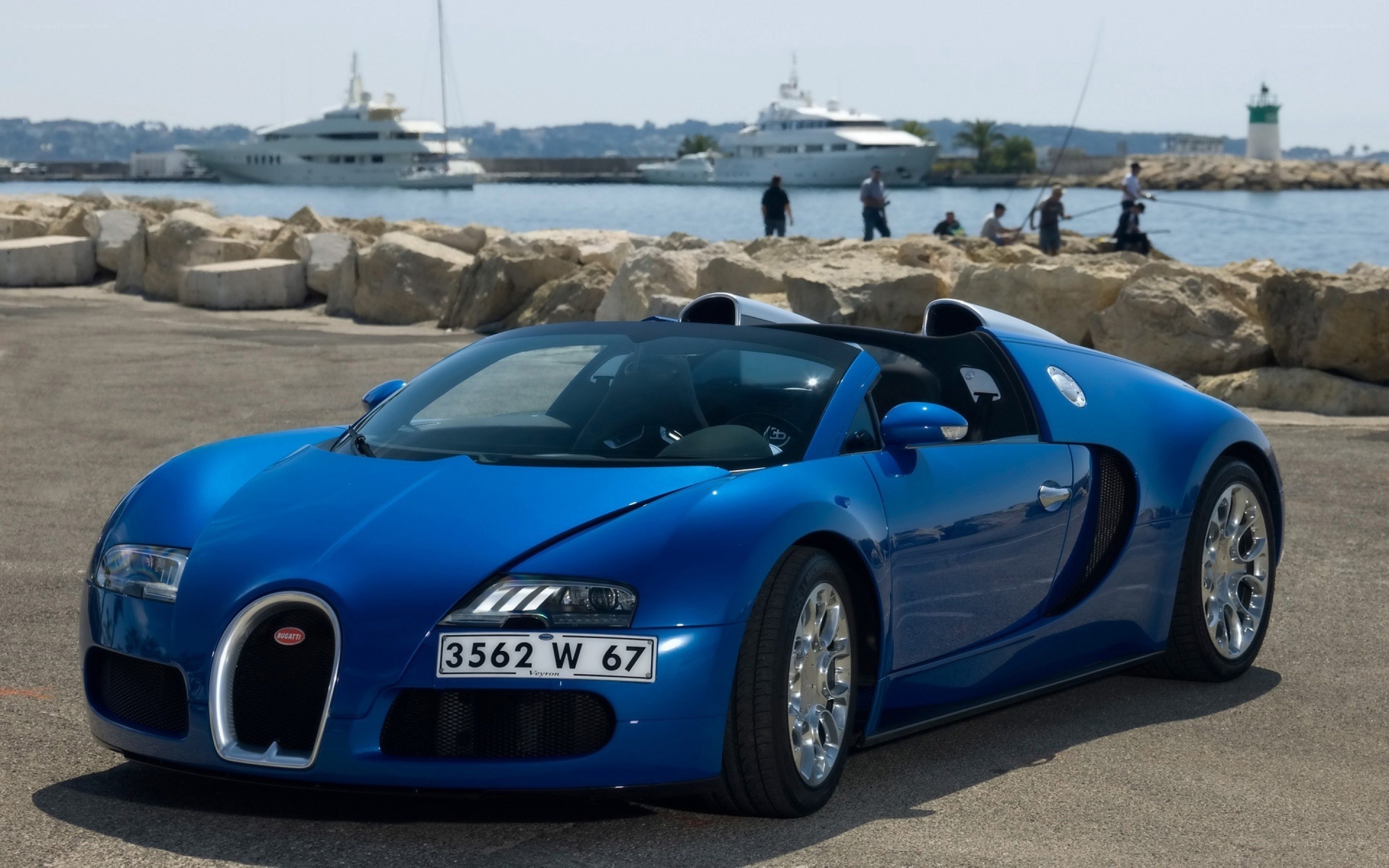 Blue Bugatti Veyron at the harbor