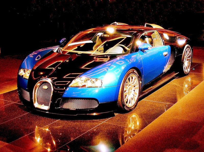 Blue Bugatti Veyron — Dramatic, Night, Photograph