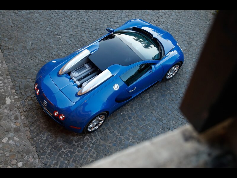 Blue Bugatti Veyron — Dramatic, Photograph, Cobblestone Street, Car Engine