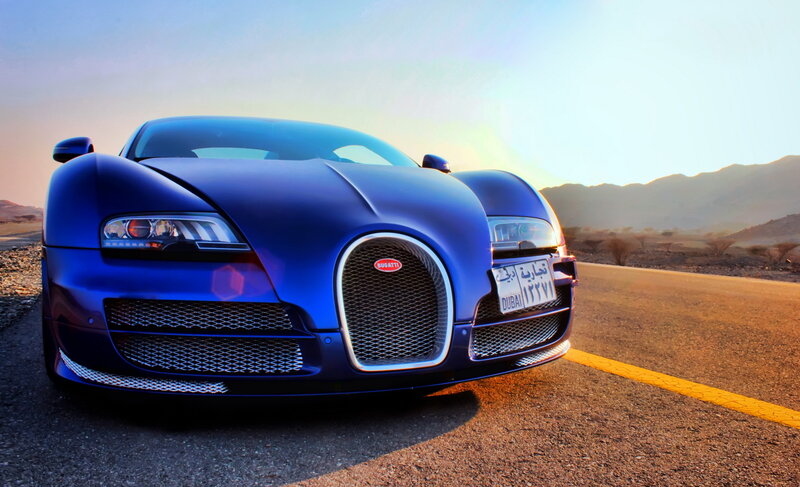 Blue Bugatti Veyron — Dramatic, Sunset, Photograph, Car