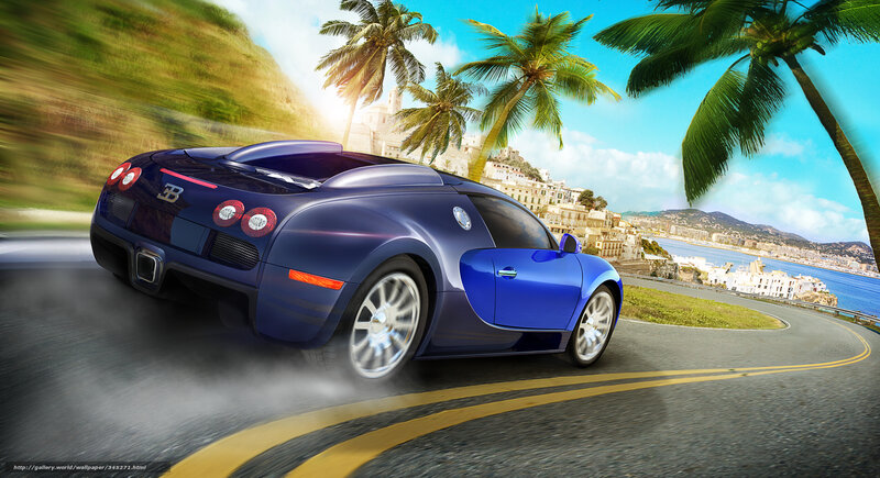 Blue Bugatti Veyron — Dynamic, Afternoon, Digital Art