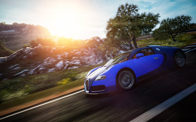 Blue Bugatti Veyron — Dynamic, Sunset