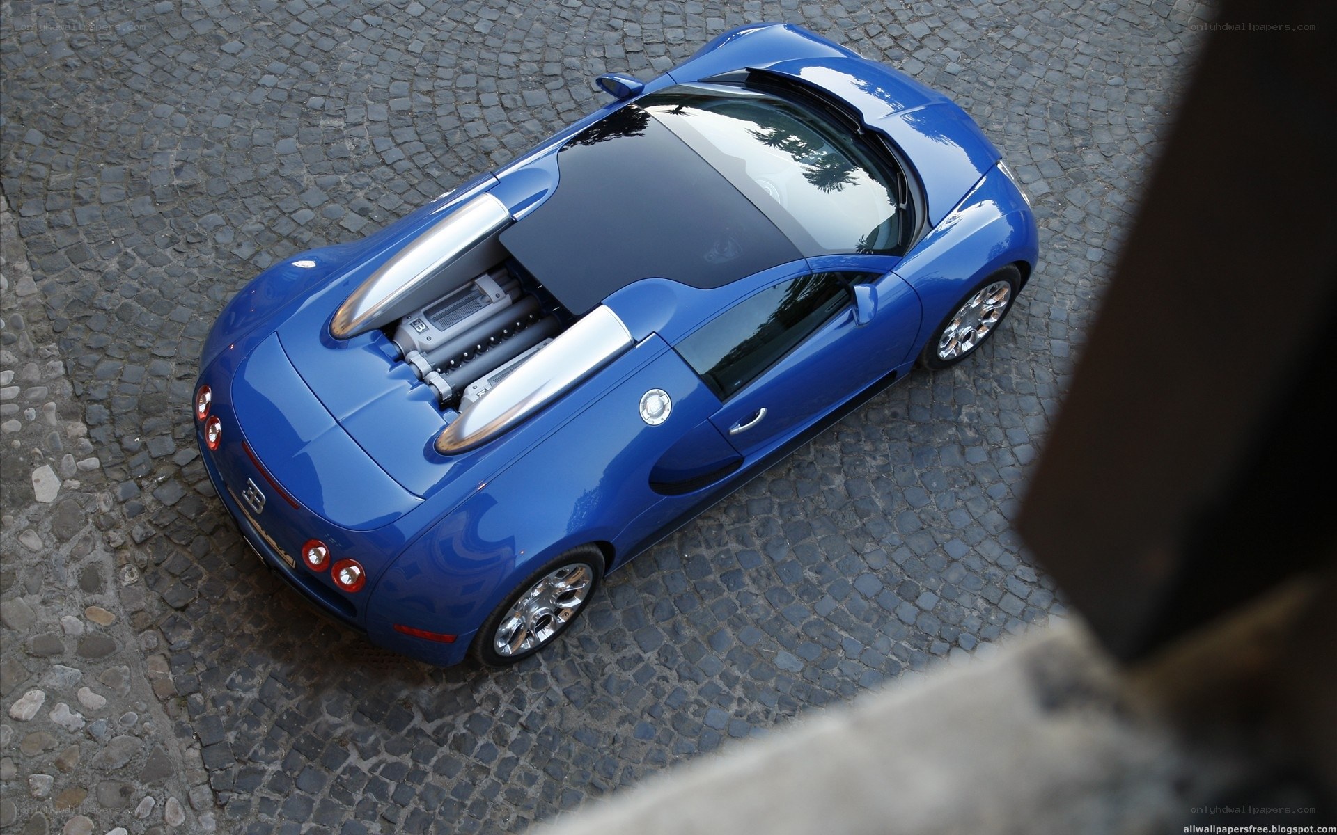 Blue Bugatti Veyron from above