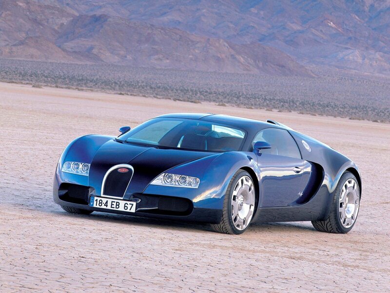 Blue Bugatti Veyron in desert