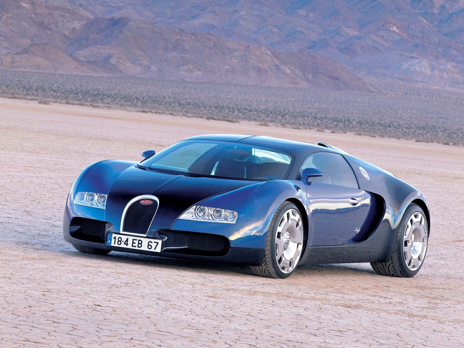 Blue Bugatti Veyron in desert