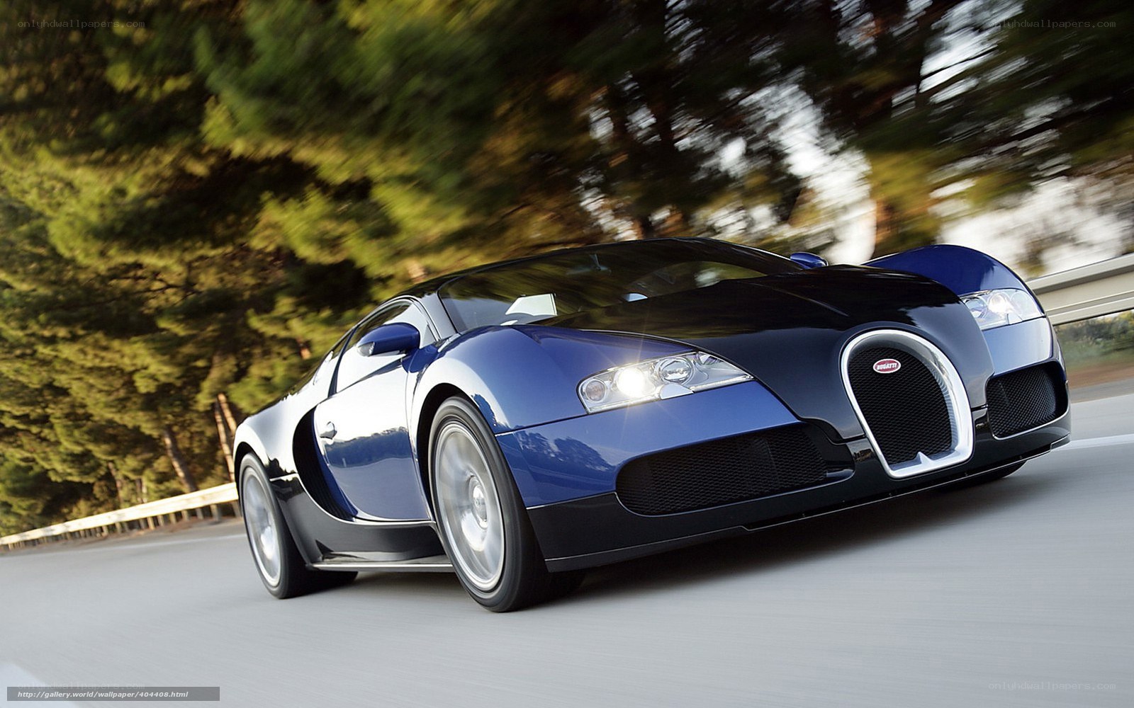Blue Bugatti Veyron in motion