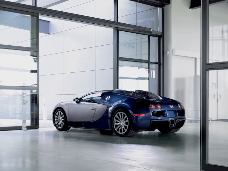 Blue Bugatti Veyron in showroom
