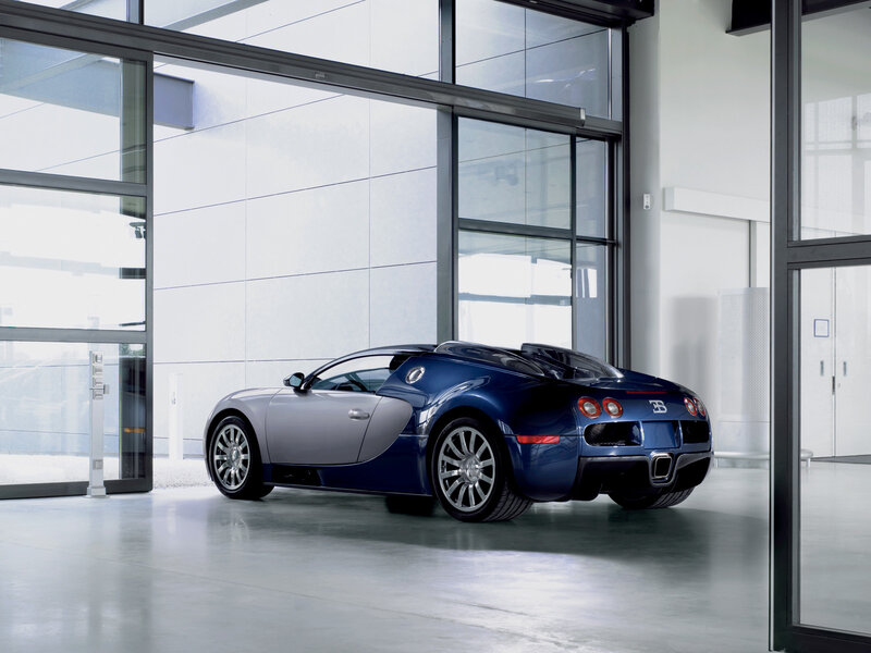 Blue Bugatti Veyron — Modern, Photograph, Car, Glass Doors, Showroom