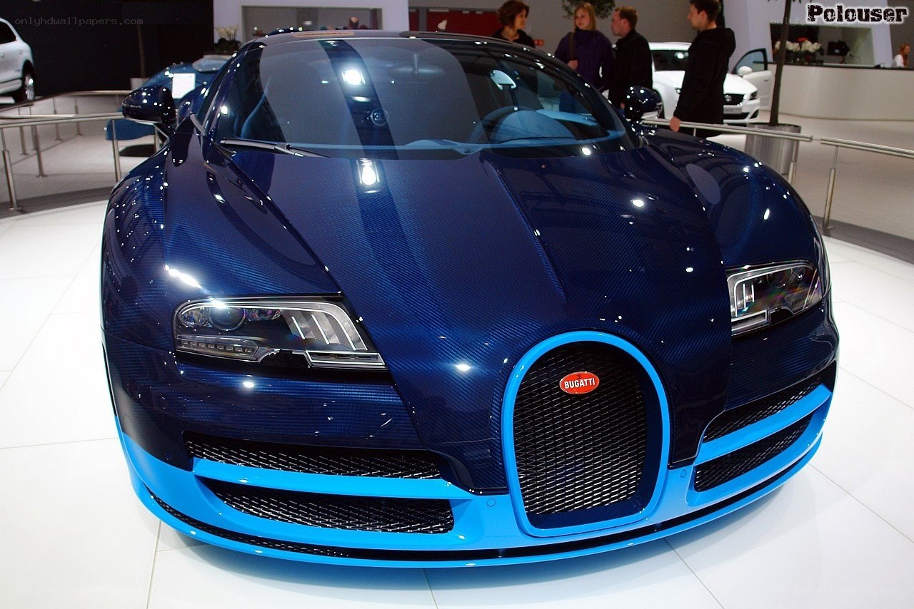 Blue Bugatti Veyron on display