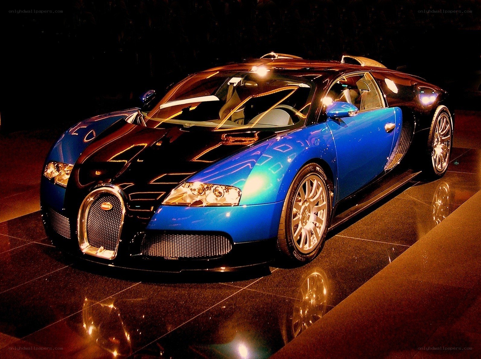 Blue Bugatti Veyron on display