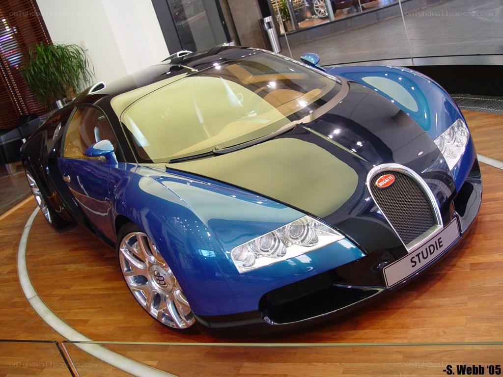 Blue Bugatti Veyron on display