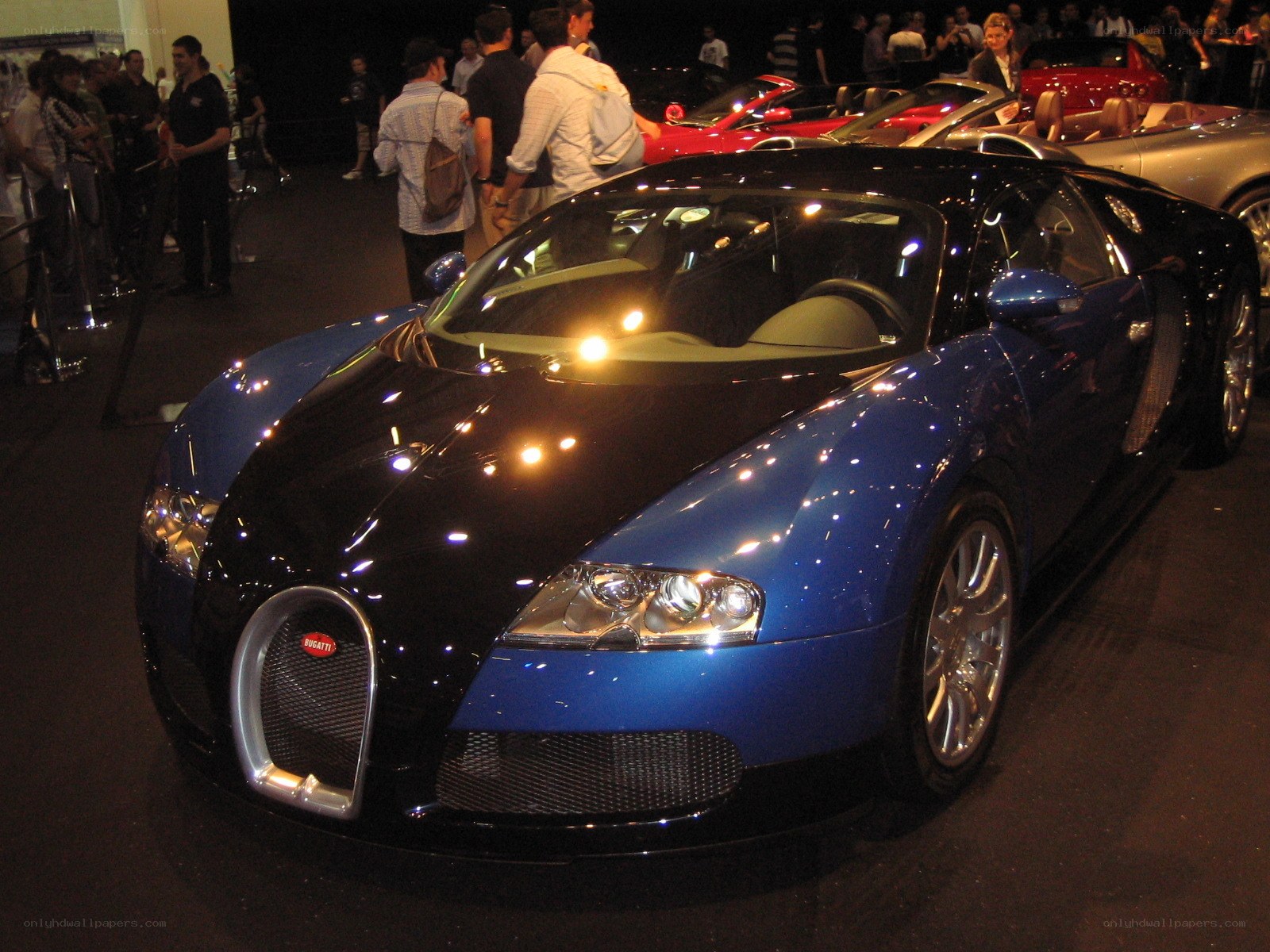 Blue Bugatti Veyron on display