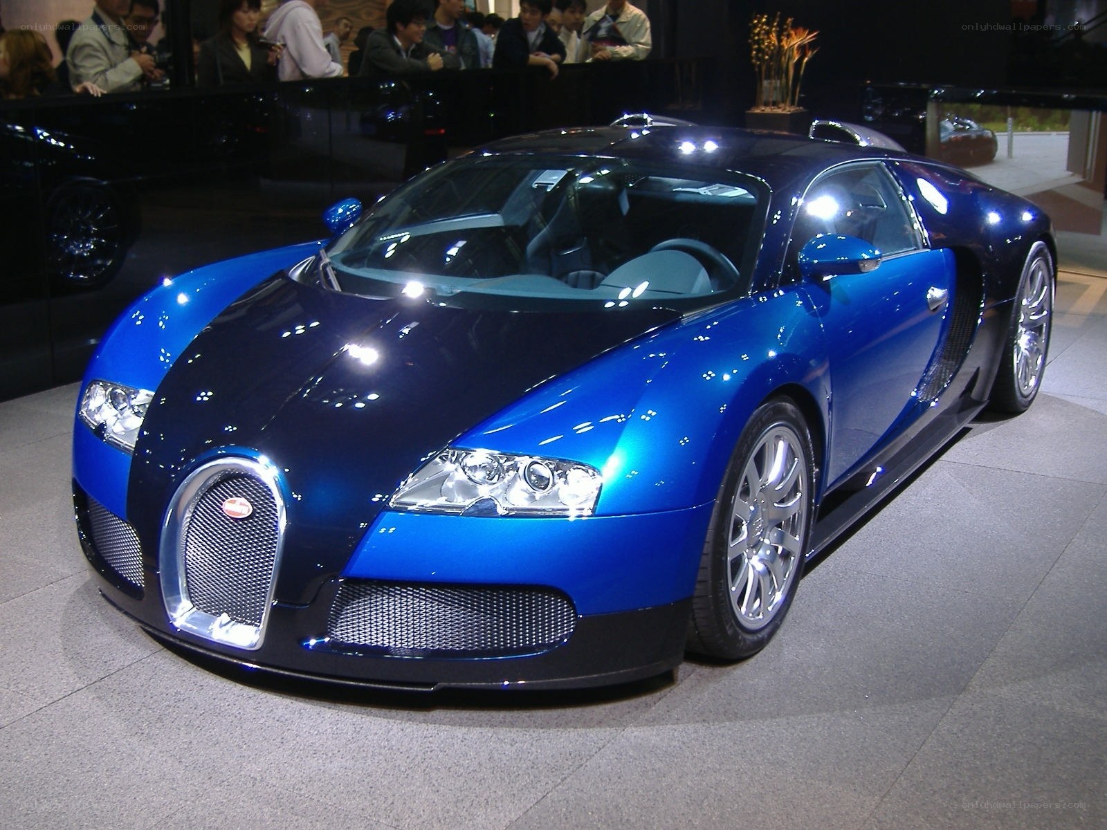 Blue Bugatti Veyron on display