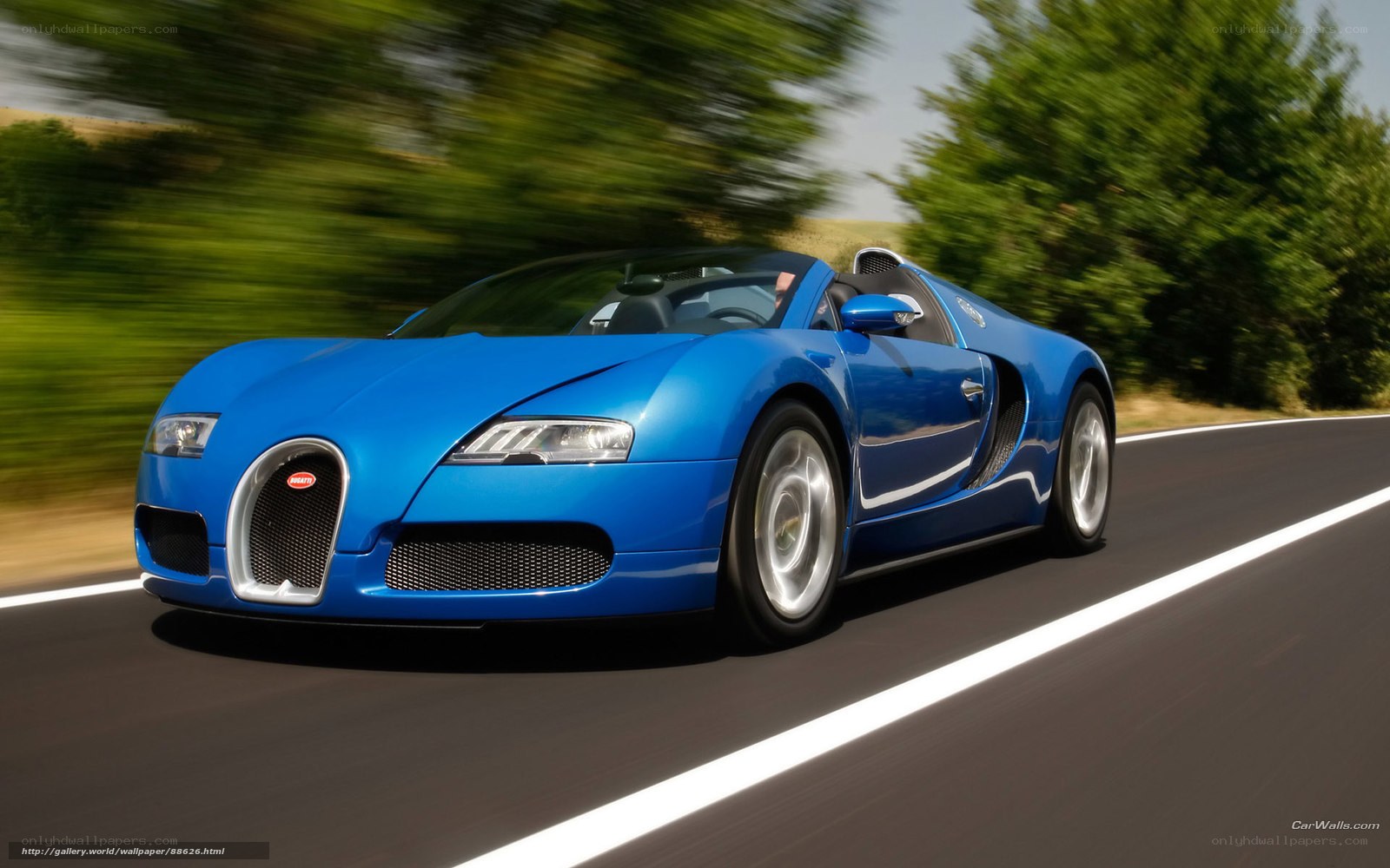 blue bugatti veyron on road
