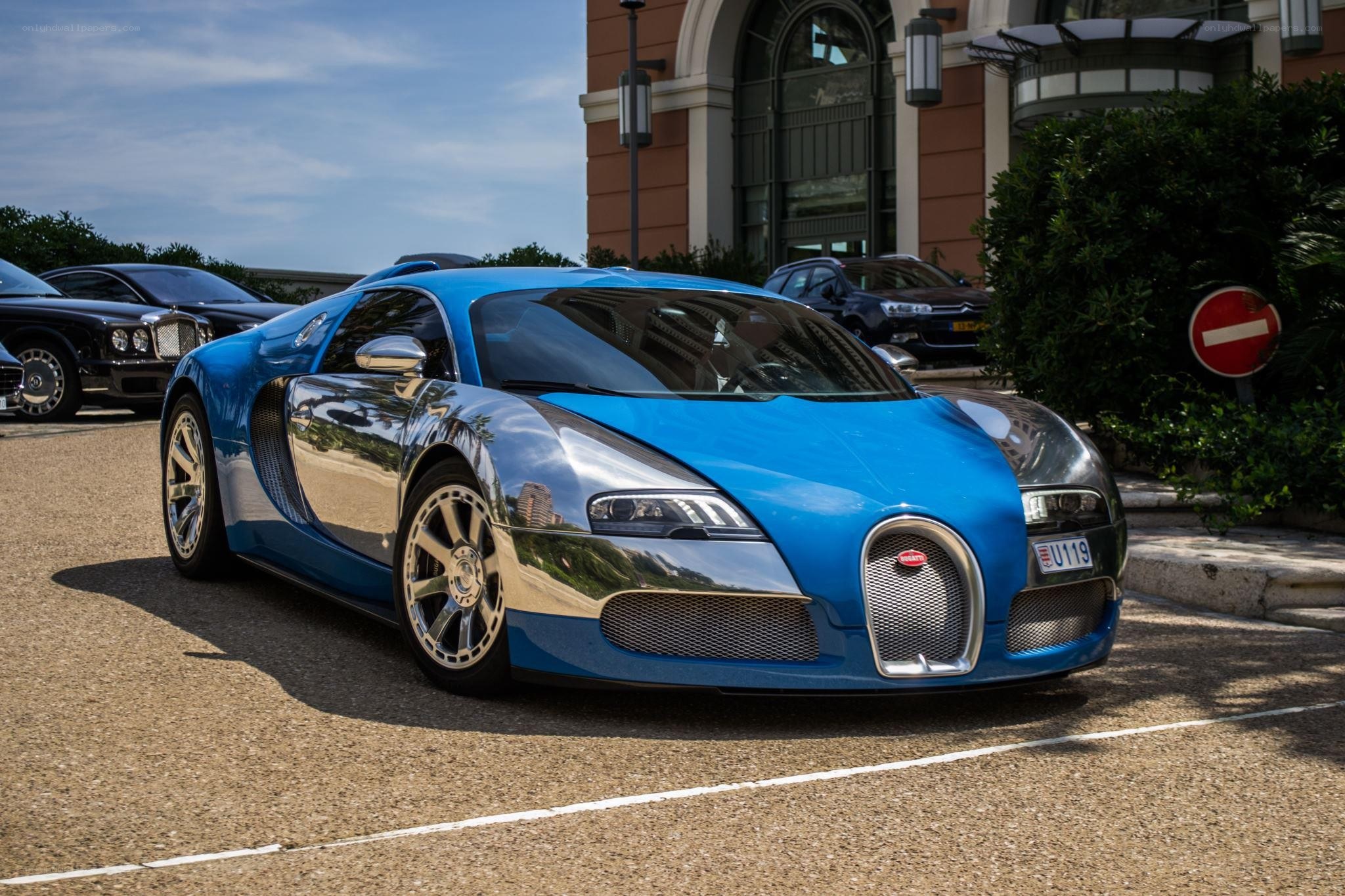 Blue Bugatti Veyron parked