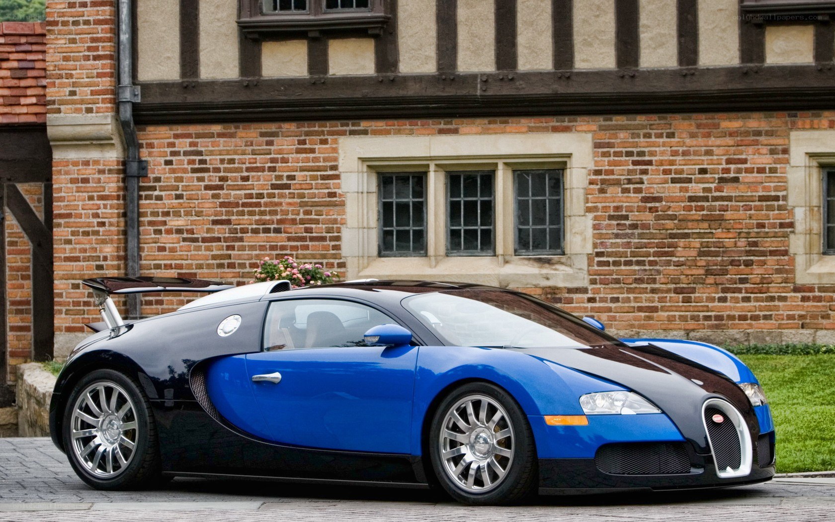 Blue Bugatti Veyron parked