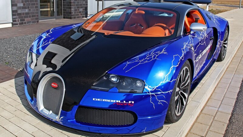 Blue Bugatti with lightning design