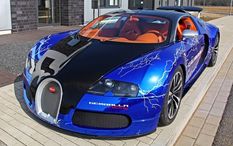 Blue Bugatti with lightning design