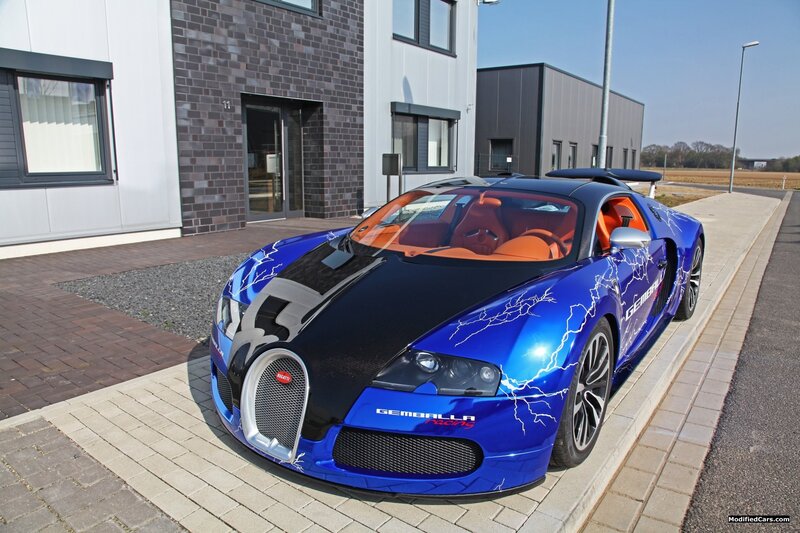 Blue Bugatti with lightning design