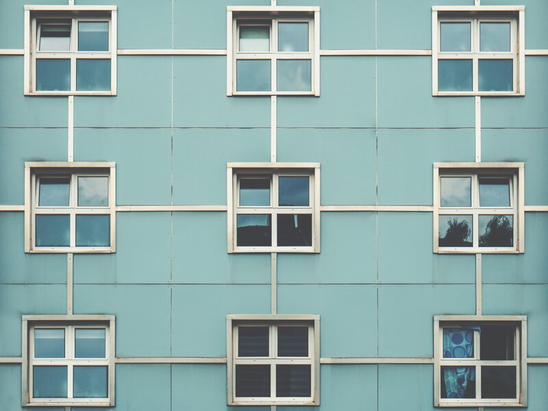 blue building with windows