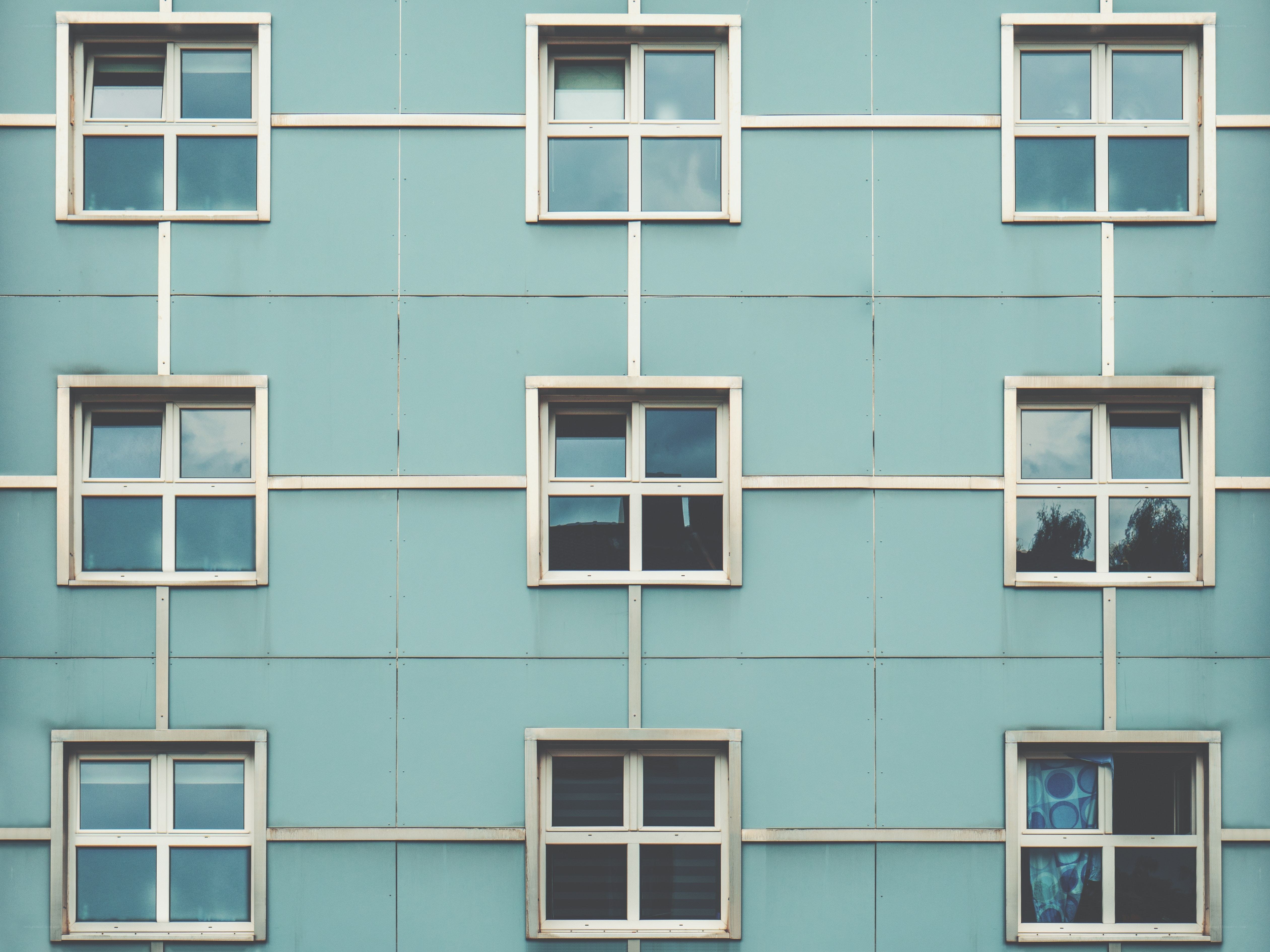 blue building with windows