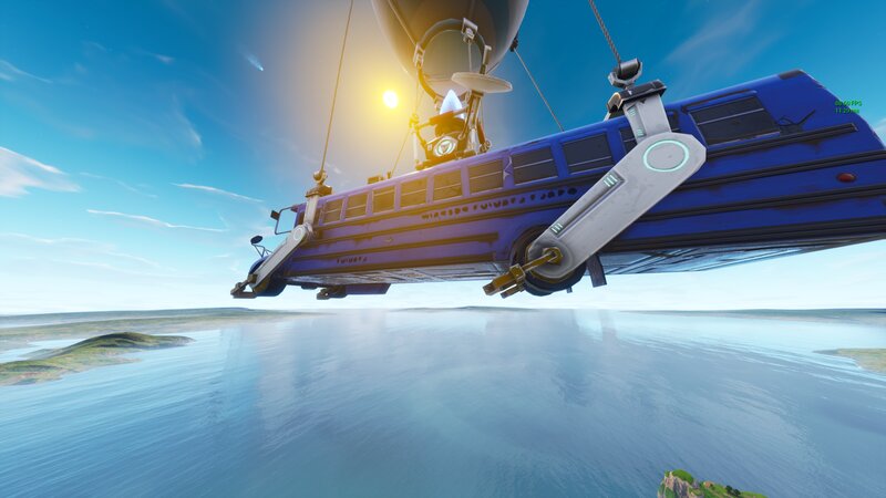 Blue Bus in Air