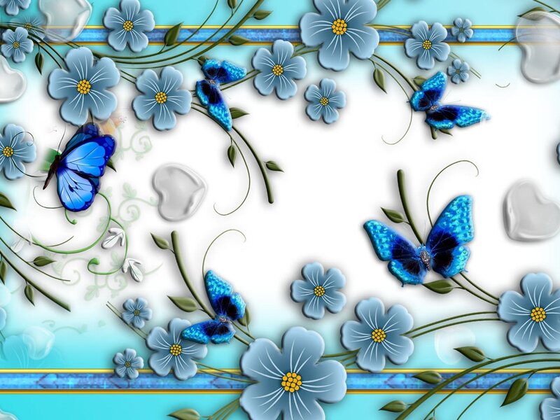 Blue Butterflies and Flowers — Calm