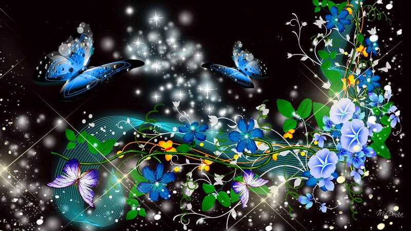 Blue Butterflies and Flowers — Magical