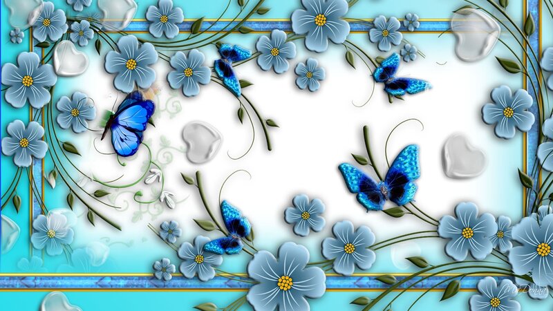 Blue Butterflies and Flowers — Serene