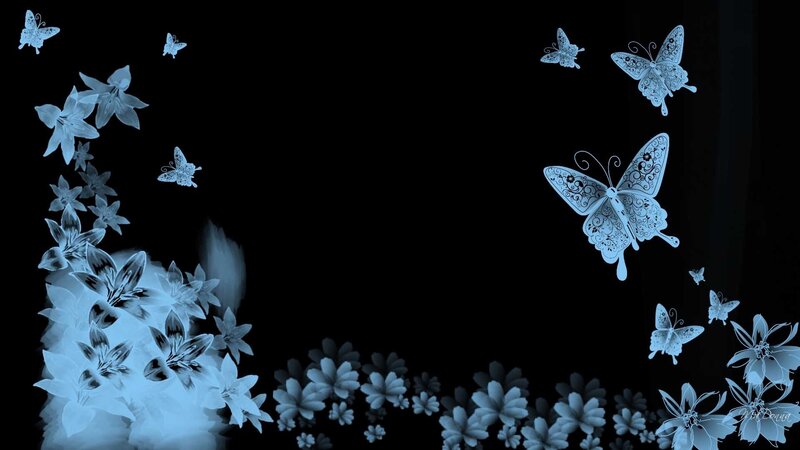 blue butterflies and flowers