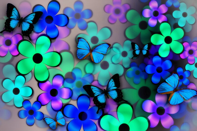Blue Butterflies and Flowers — Vibrant