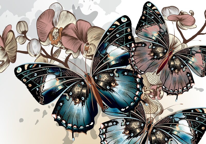 Blue Butterflies and Orchids